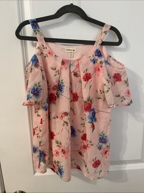 Monteau Pink Floral Cold-Shoulder Camisole